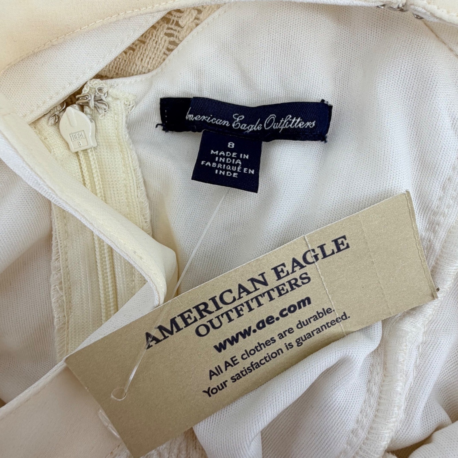 American Eagle Lace Mini Dress Womens 8 Cream Boho Crochet Strappy Back NWT