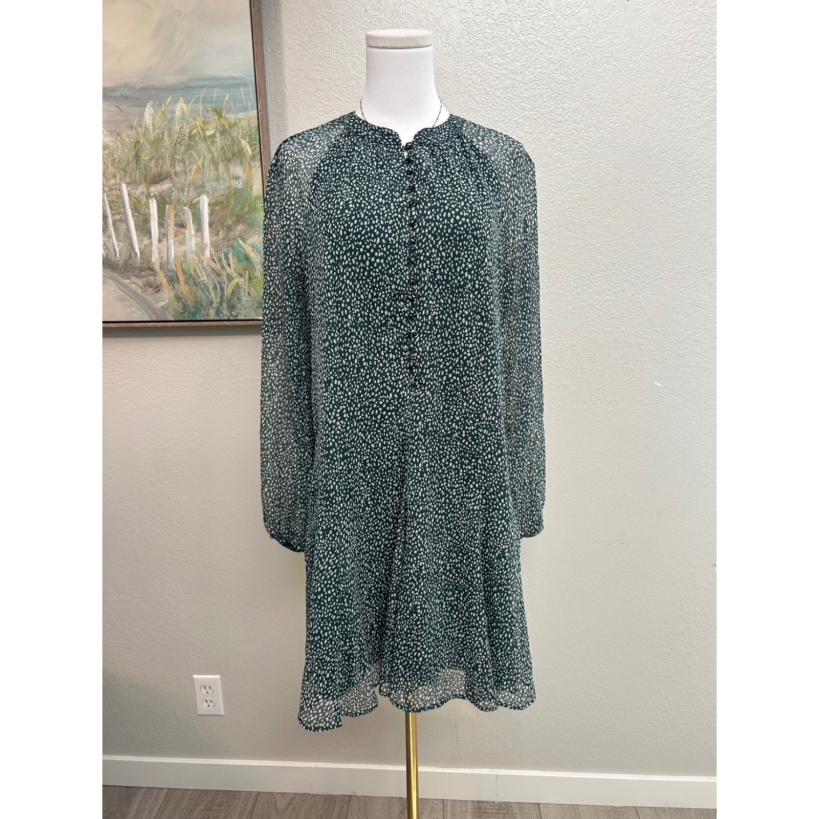 Joie green flowy mini dress long sleeve boho casual