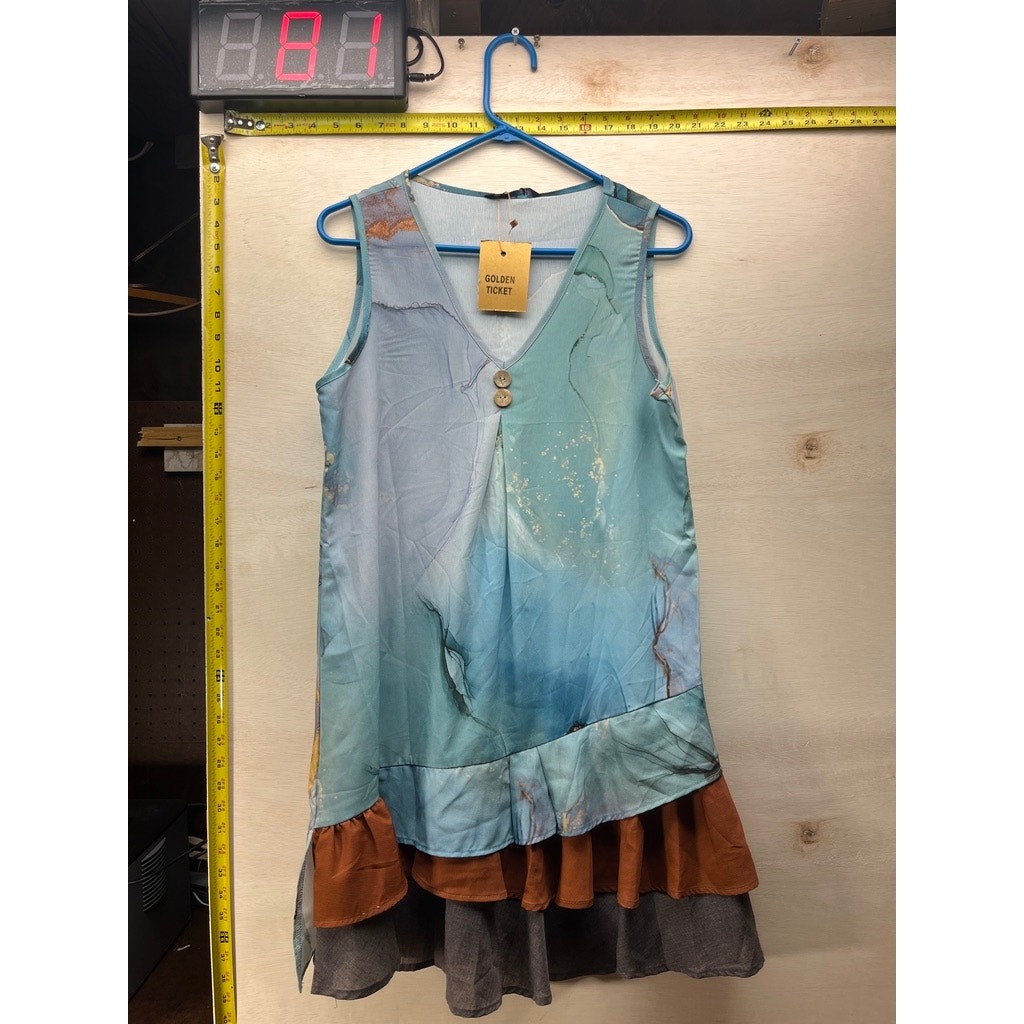 Noracora Womens S Sleeveless Blue Abstract Ruffle Hem Dress
