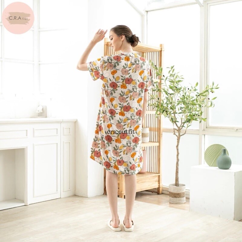 0001/ Three Buttons Mandarin Neck Dress, Lightweight, Homewear, Loose Dress