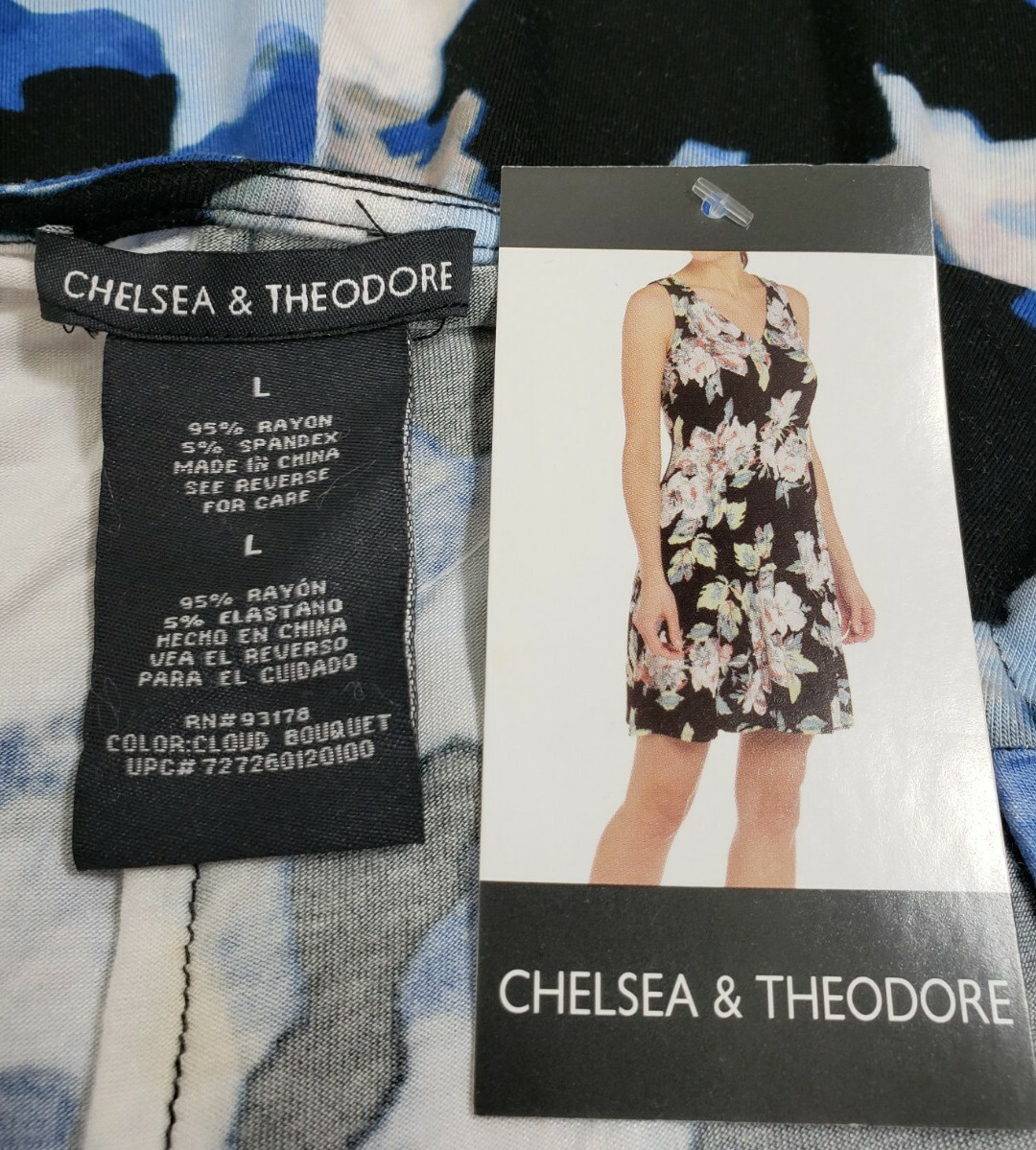 NEW Chelsea & Theodore Dress Size Large Sleeveless Tank Stretch Blue White Black