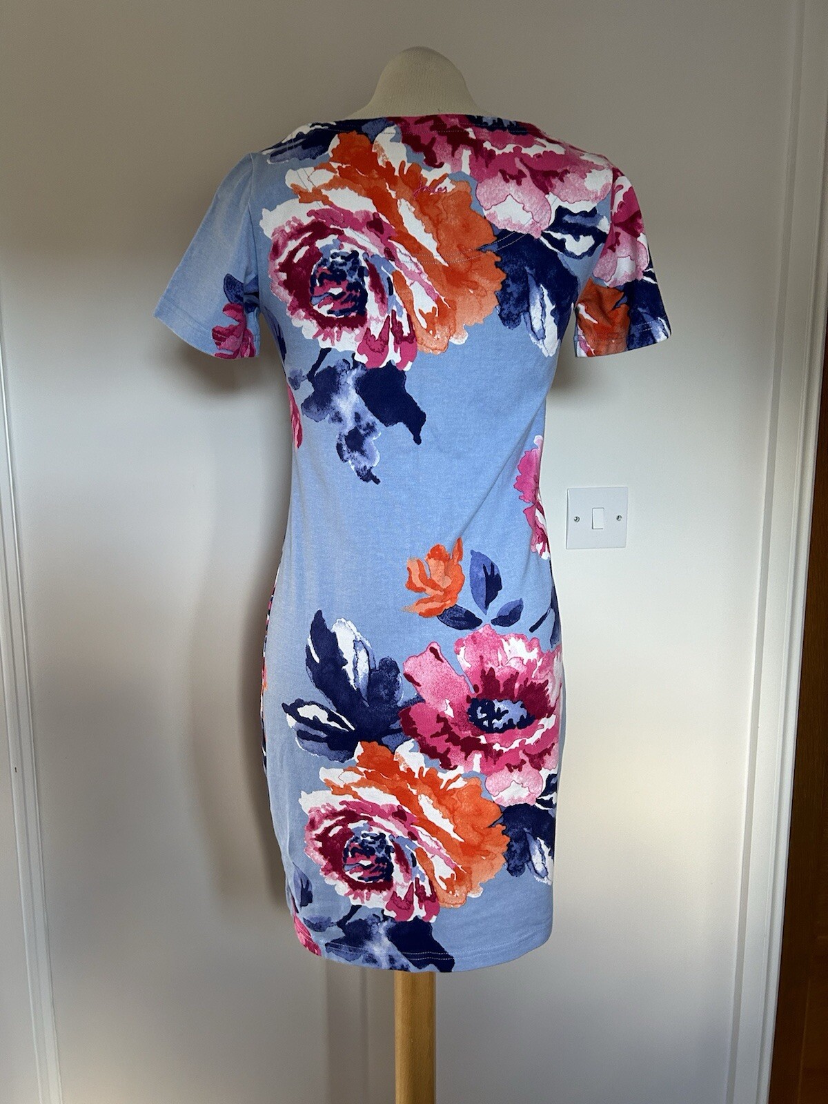 Joules Riviera Print Haze Blue Rose Print Shirt Sleeve T Shirt Dress Size Uk 8