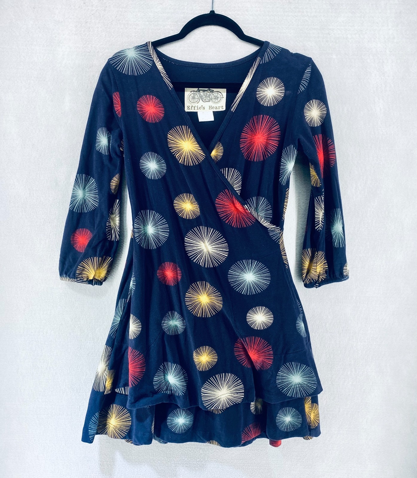Effies Heart Dress Womens M Multicolor Polka Dot Faux Wrap Knee Length