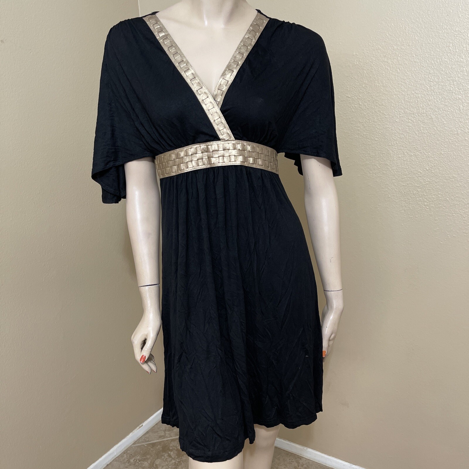 Women’s Black Golden Leather Rayon Casual High Waist Size S Dress Tunic