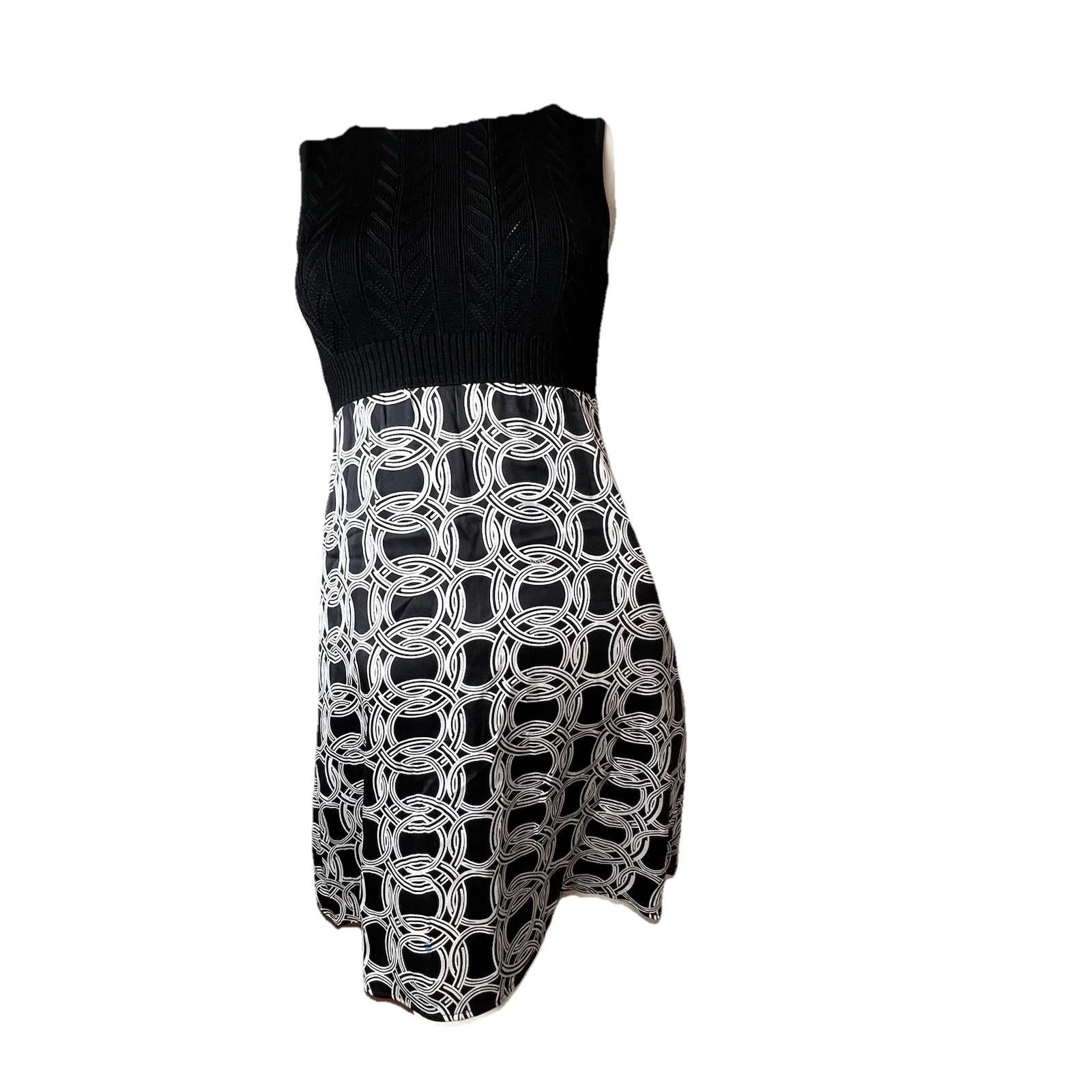 Bebe Logo Bebe Black White Knit Rayon Silk Spandex Sleeveless Women’s Dress XS?