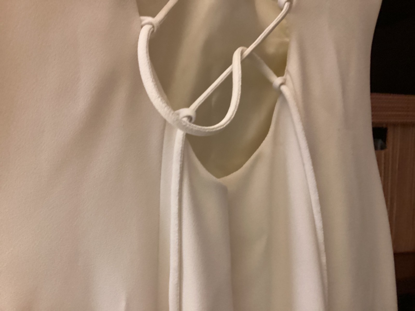 WATTERS AND WATTERS, 10, Soft white, SS, Long, REPURPOSE, STAIN ON FRONT BODICE