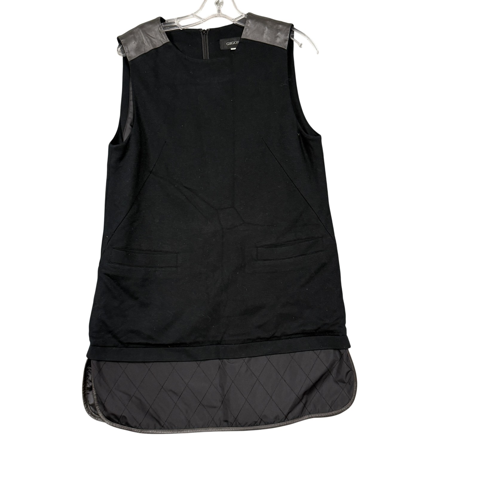 GIGOSSE Dress Womens Small Black Faux Leather Shoulder Quilted Hem GK2SA3001055