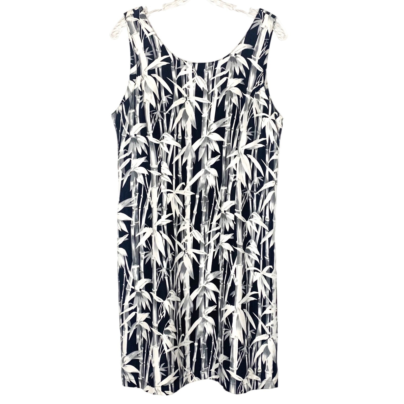 Vintage Womens Large Pineapple Moon 100% Silk Black/Gray Bamboo Print Mini Dress