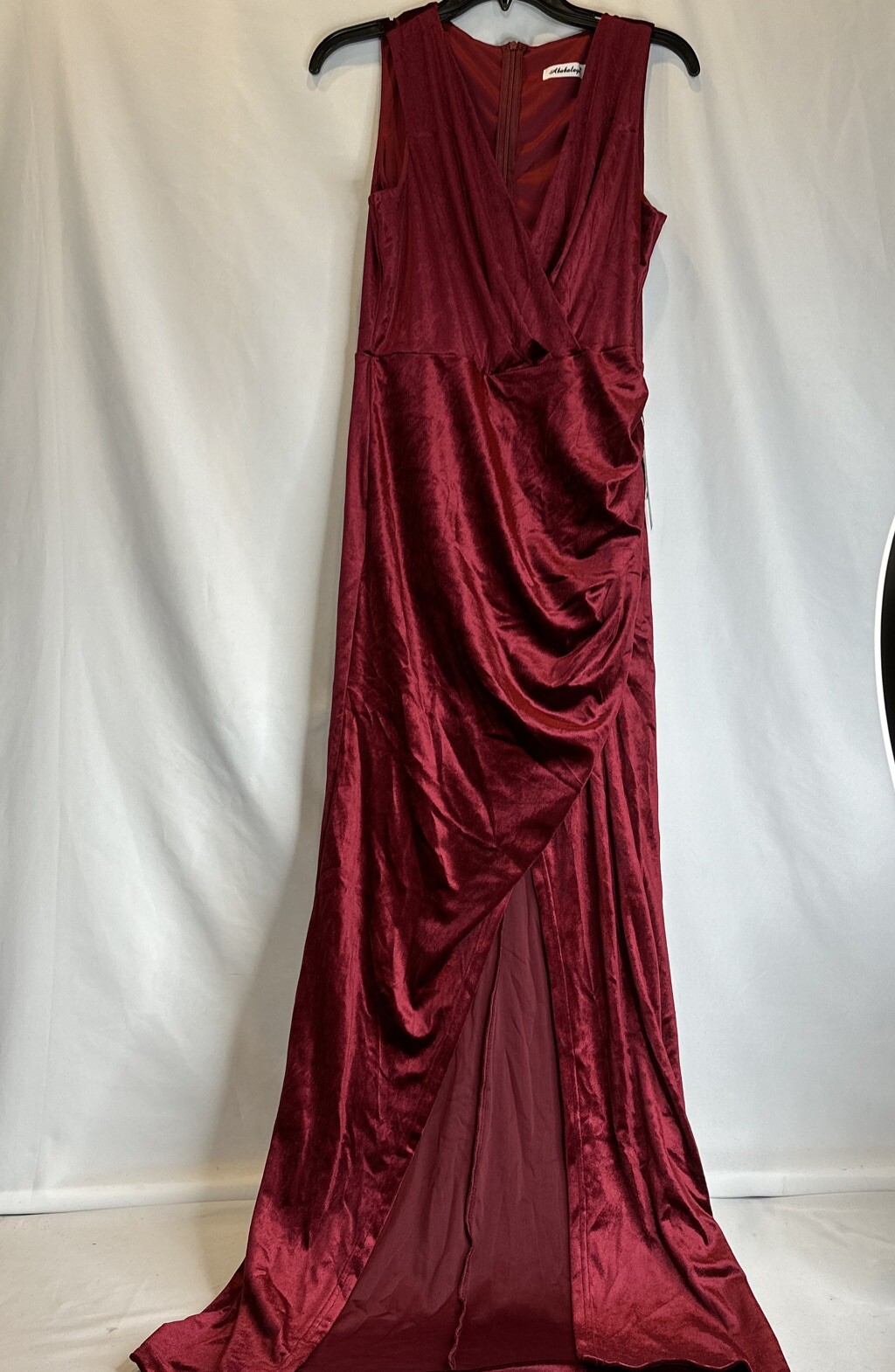 Velour Evening Dress MED LG Wrap Gown Sexy Slinky Maxi Ruched V Neck Bodycon