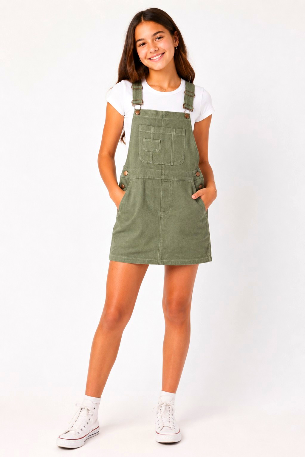 Aeropostale Women’s Olive Green Overall Mini Dress Size XS Multiple Pockets