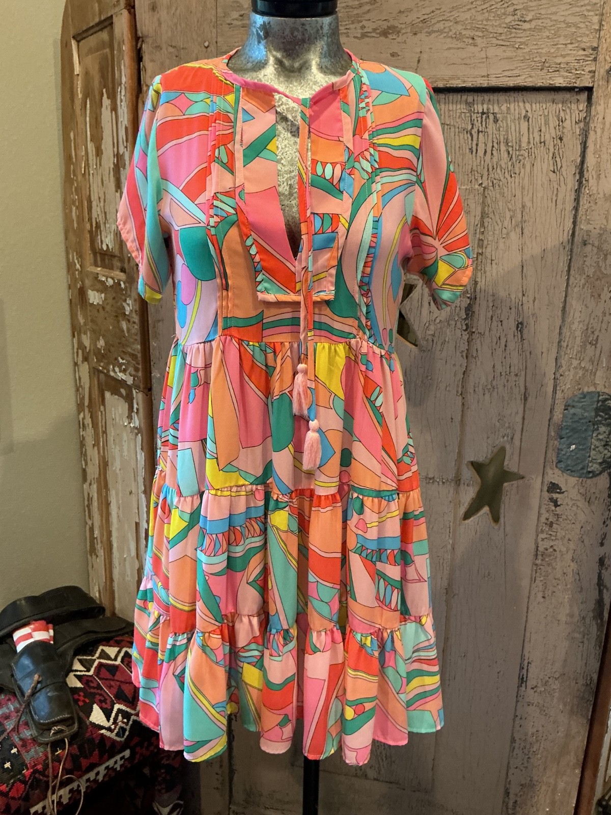 Anthropologie Olivaceous Dress sz small mod 60s vibe trapeze swing