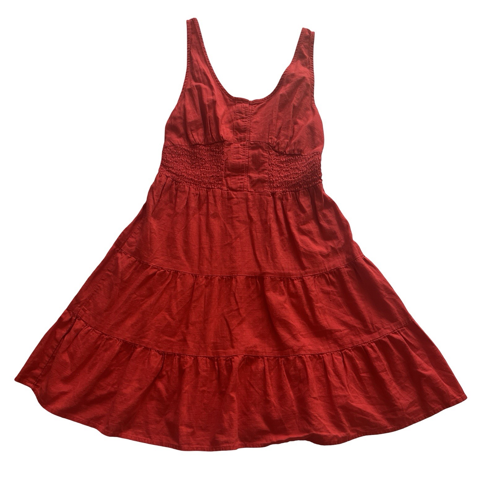 Arizona Jean Co Women’s Size S Red Orange Sundress Tank Ruffle Ruched Tiered
