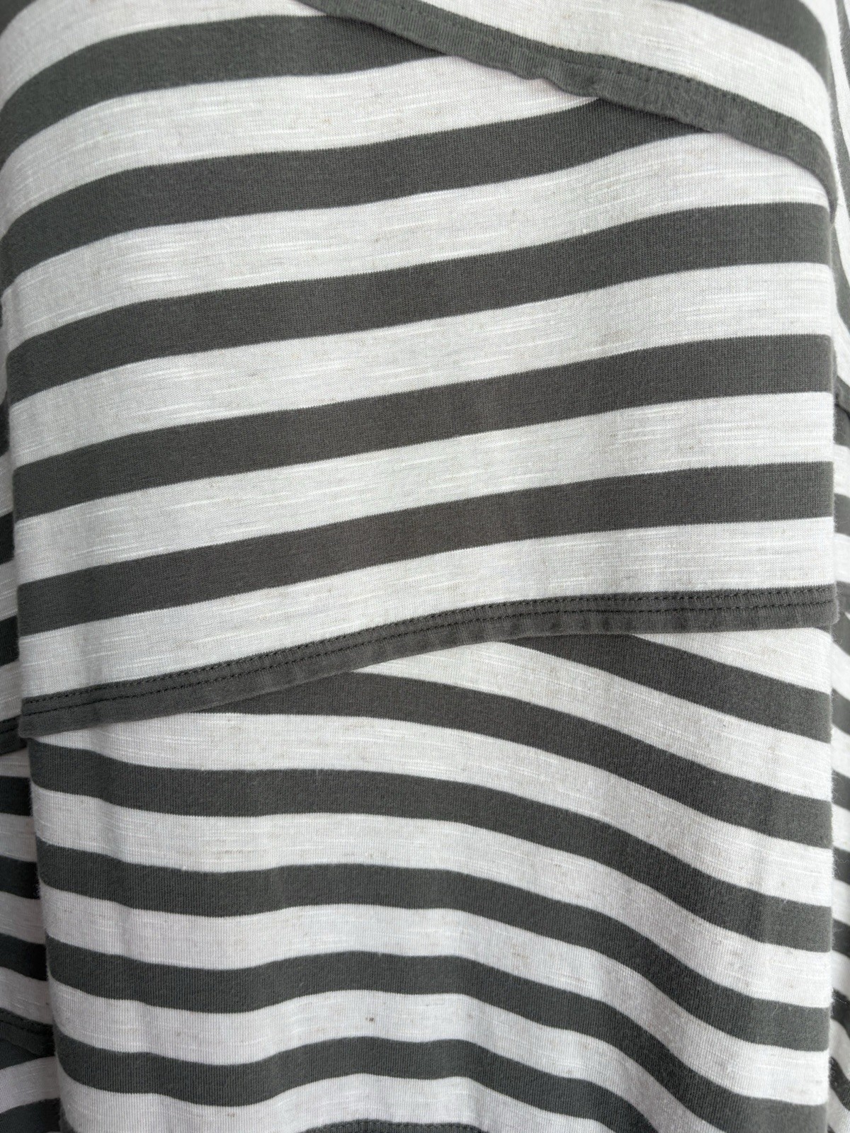 Chico’s 0 Small Dress Grey White Stripe Diagonal Tiers TShirt Style Cap Sleeves