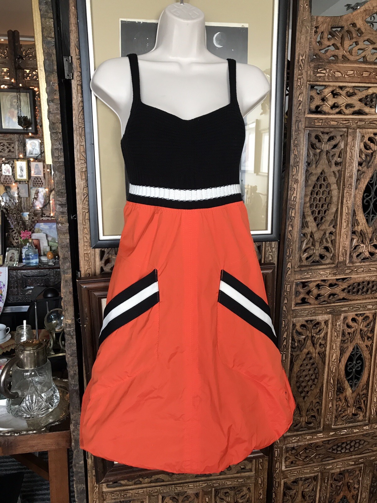 Marc Cain Sports dress Knitted top nylon balloon skirt Size N 2 Orange Black