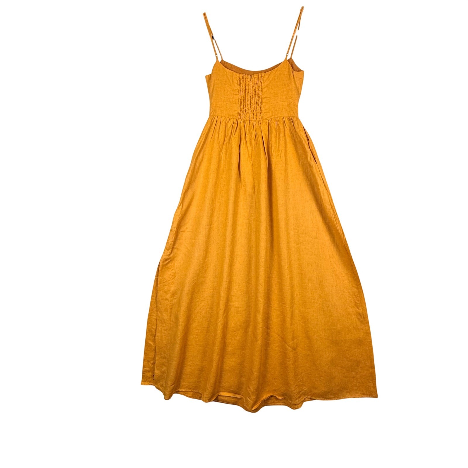 VTG DISSH Harper 100% Linen Cutout Smocked Back Midi Dress Wmns 4 Coastal Boho