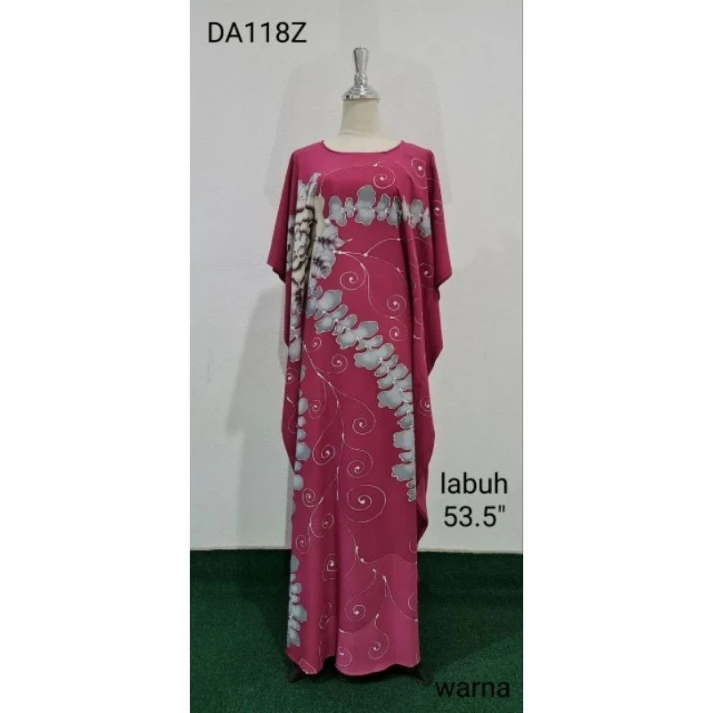 Batik Hand Drawn Malaysia Traditionaly Caftan Maxi Long Dress Pink