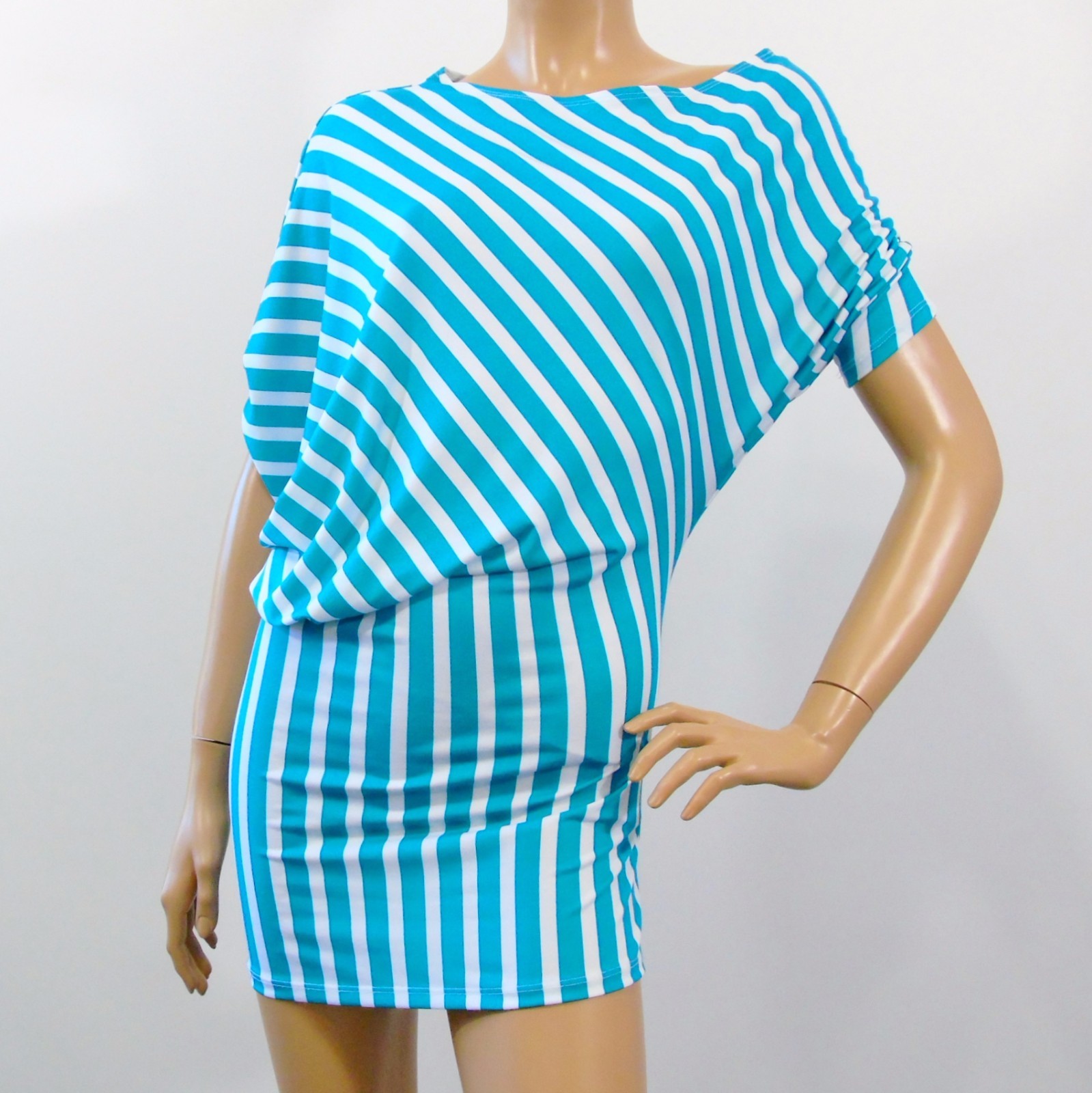 Colori Canada Bodycon Mini Dress Womens Teal Striped Asymmetrical Size Small