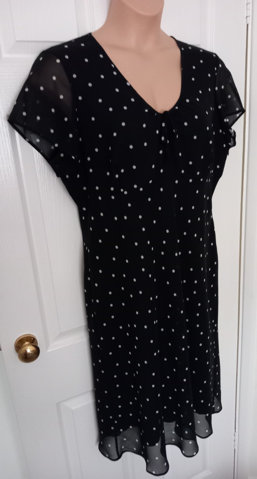 St. Michael Marks & Spencer Black Polka Dot Sheer Dress UK 20 Vintage ’96