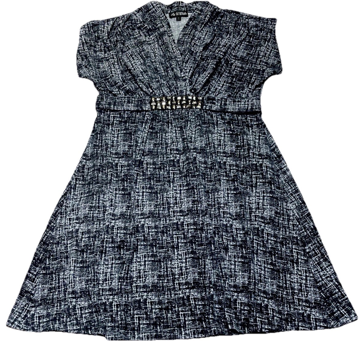 As U Wish Dress Short Sleeve Studded Adjustable Tie Back Size M Black