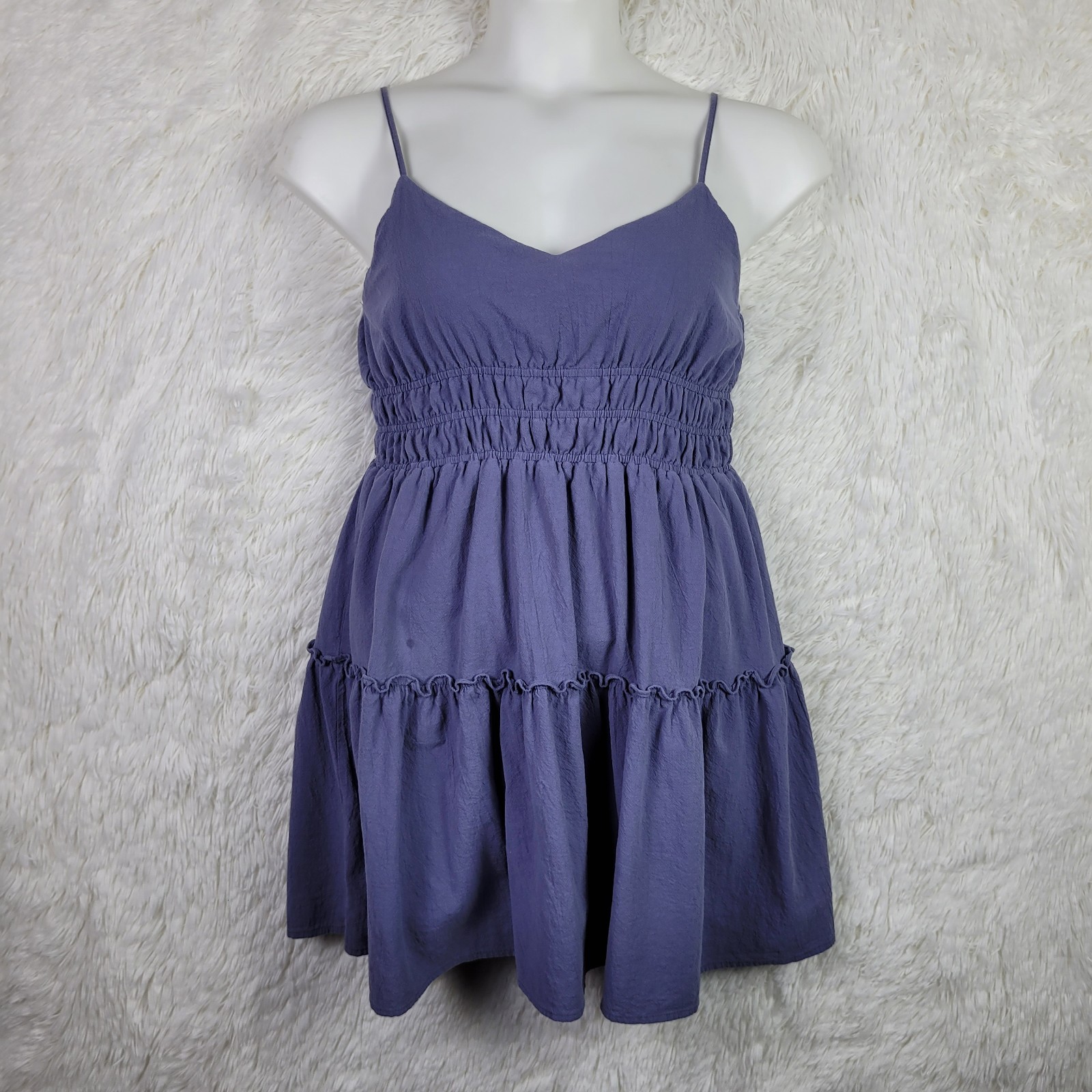 Lumiere Indigo Tiered Smocked Cami Mini Dress Sz Large Milkmaid Strappy