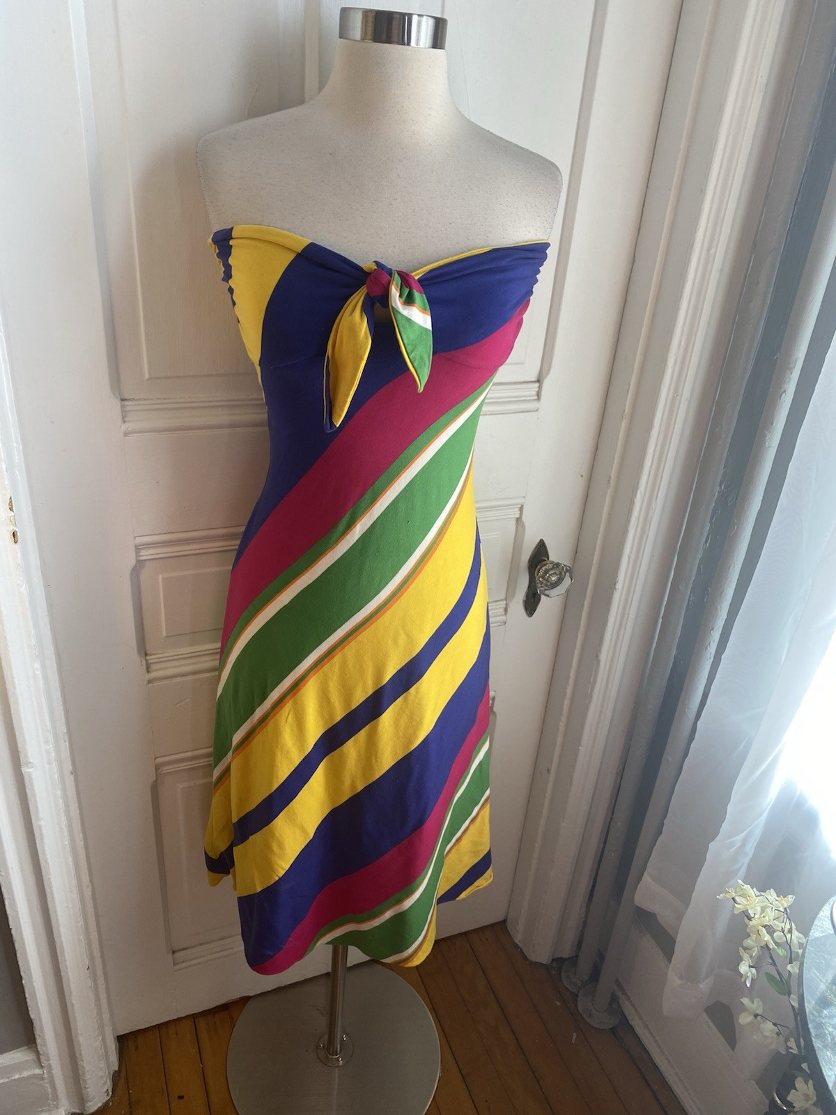 RALPH LAUREN MULTCOLOR STRAPLESS FIT & FLARE DRESS-TIE RIBBONS AT TOP-SIZEM!
