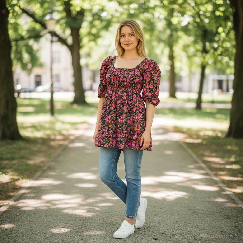 Pinch Women’s Size M Medium Floral Squared Neck Short Sleeve Mini Dress