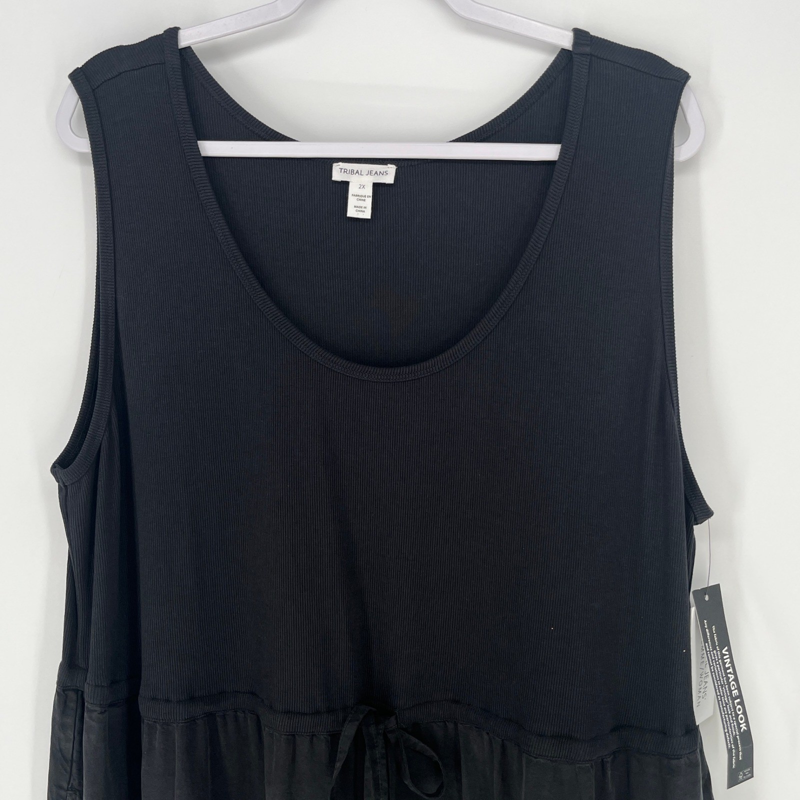 Tribal Cosette Mixed Media Tiered Midi Dress Pockets NWT Women’s Small Black