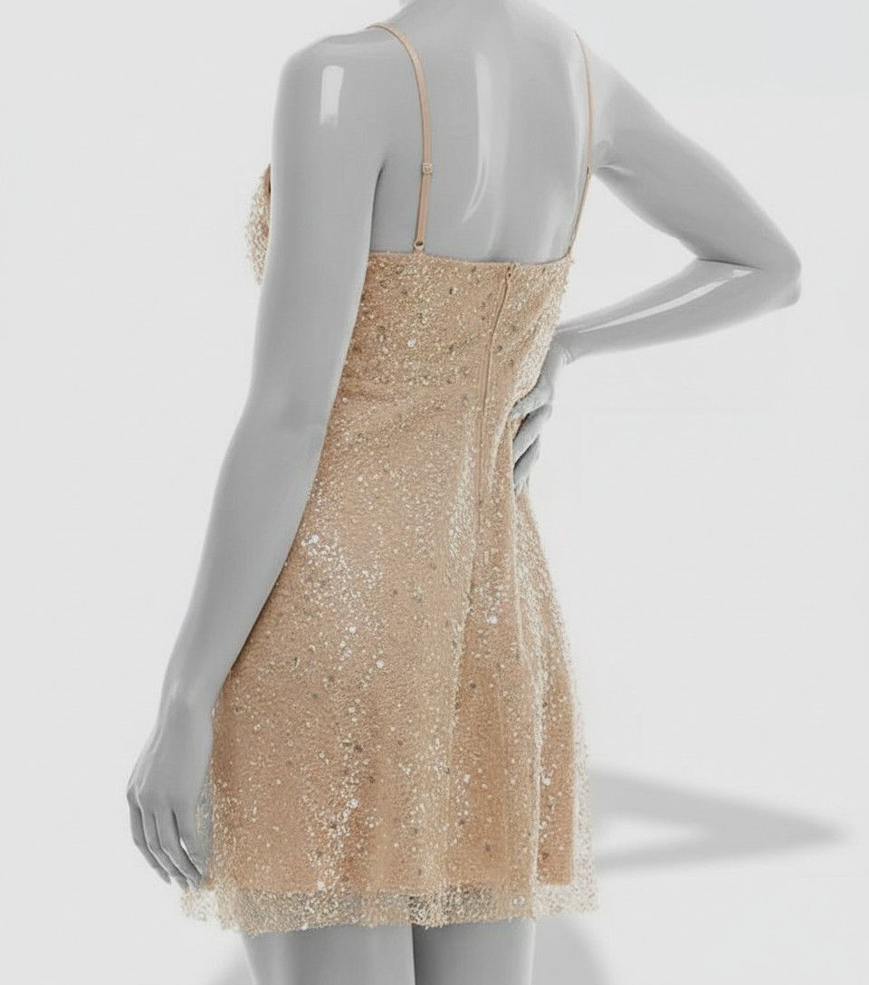 Emerald Sundae Juniors’ Women’s Beige Glitter Sequin Sweetheart Dress Size S