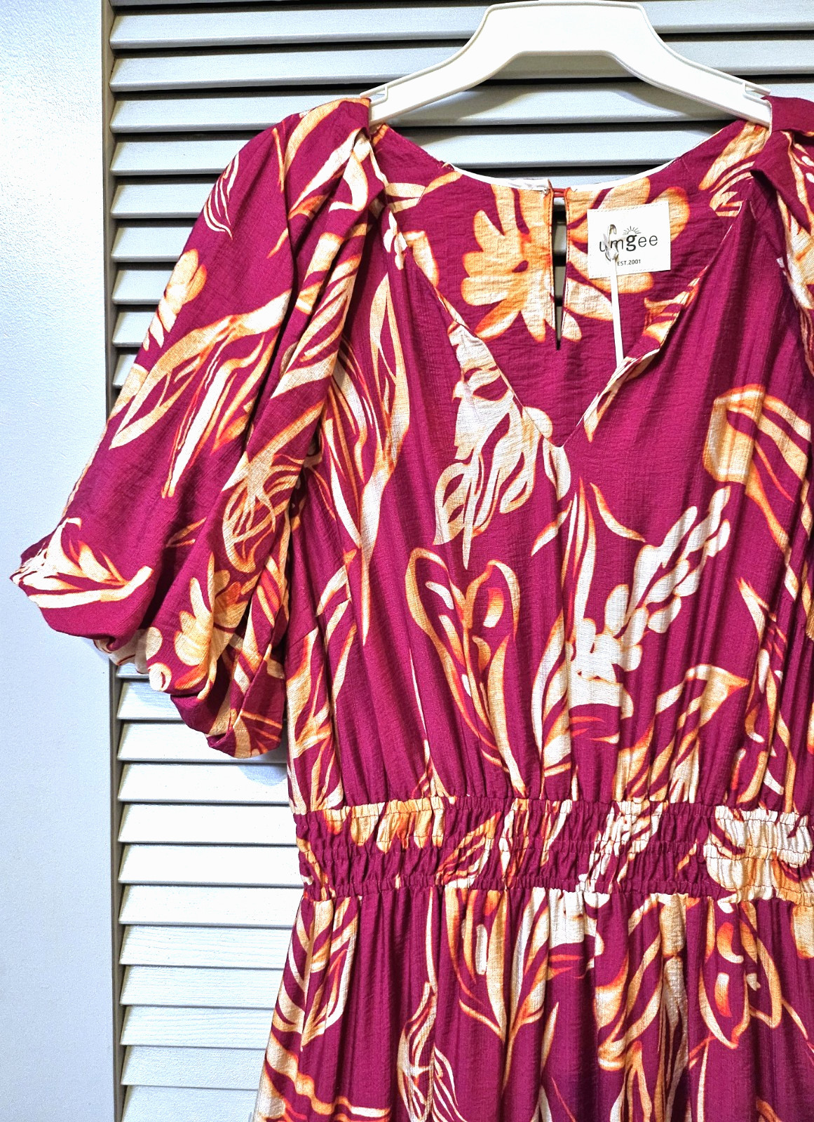 umgee berry floral print bubble slev long dress S urban outfit