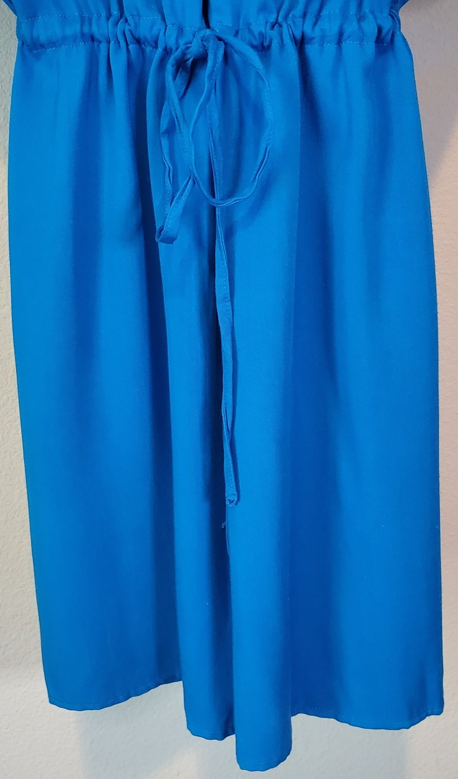 JustFab Blue Shirt Dress M Drawstring Waist Tab Sleeve Rayon Pockets