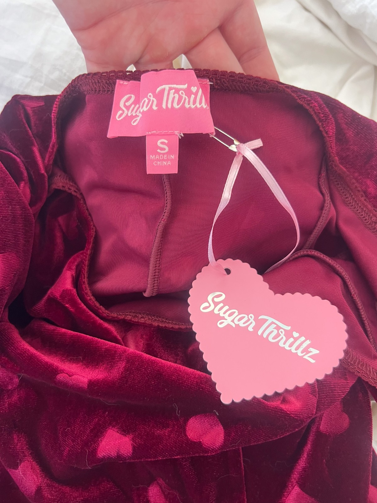 NWT Dolls Kill Sugar Thrillz Valentine Wish Mini Dress Red Heart Velvet Small