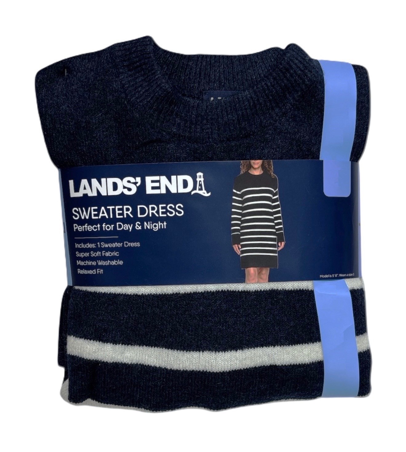 Lands’ End Women’s Long Sleeve Relaxed Fit Crewneck Sweater Dress
