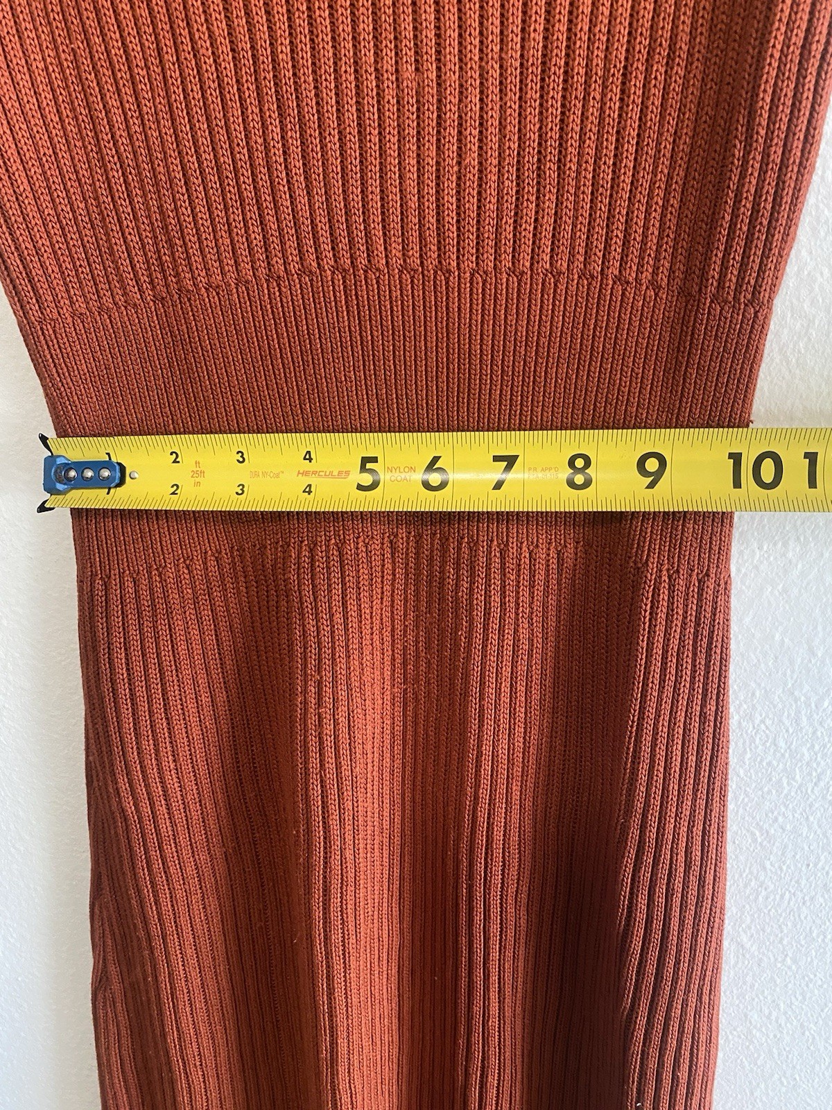 Rust Ribbed Knit V-Neck Sleeveless Bodycon Midi Dress Womens L Viscose