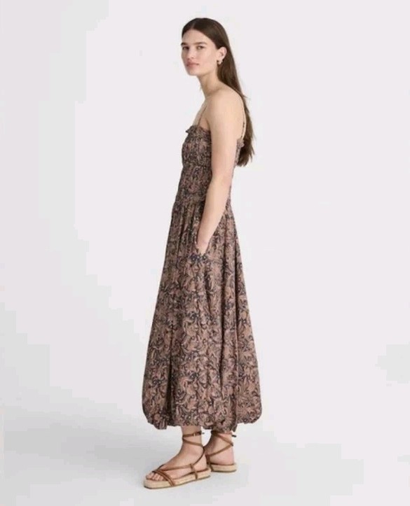 Madewell Smocked Bubble Hem Midi Dress Paisley Berry Sz 10 NWT