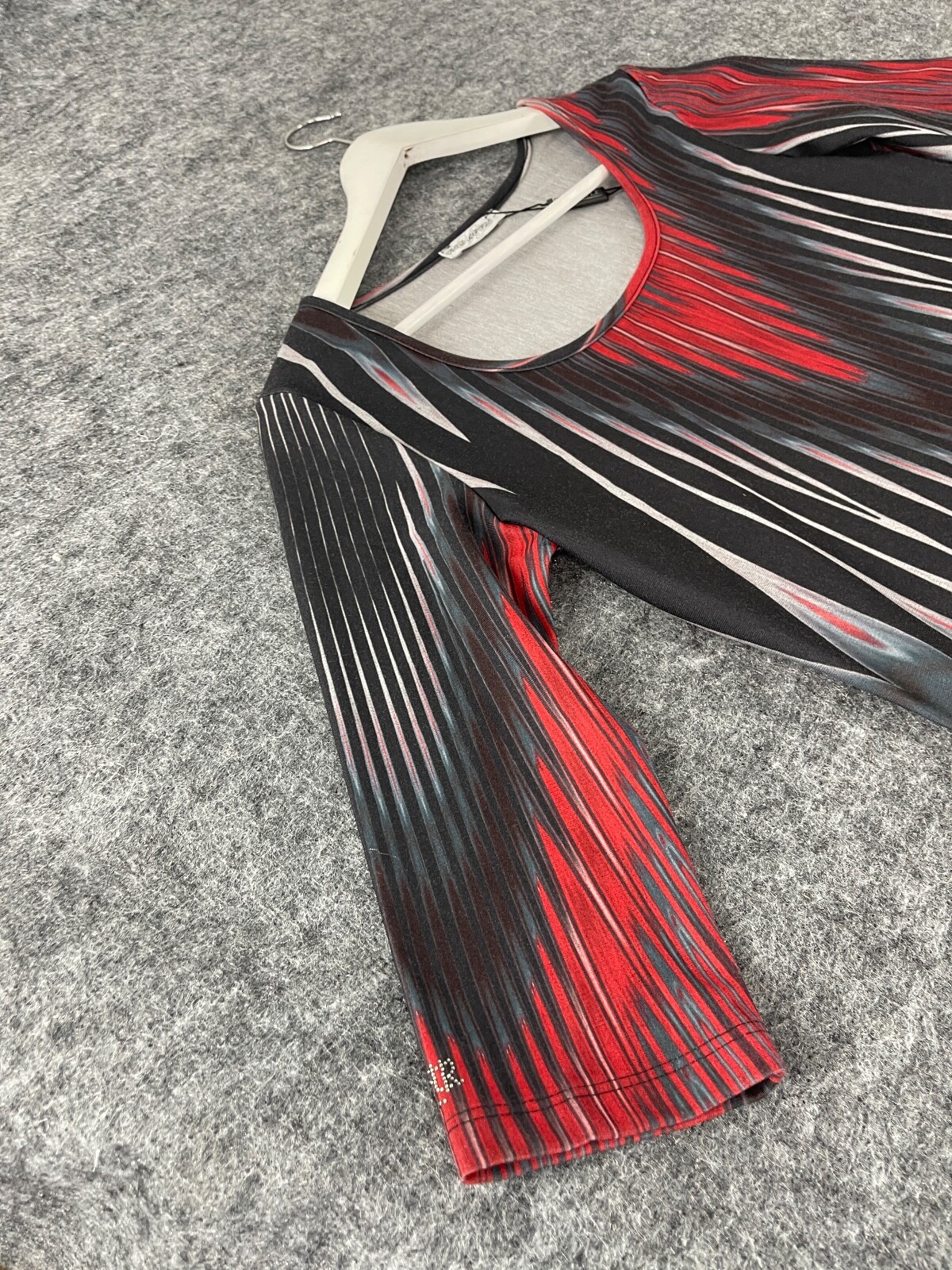 Red Apple Sheath Dress Womens Large Tie Dye Striped 1/2 Sleeve Black Red N329