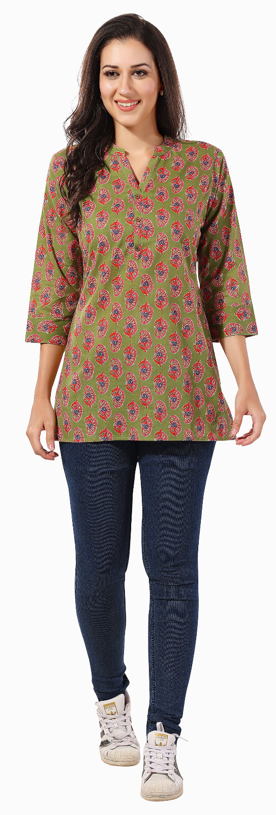 Embroridery 30 inches Kurtis Women Green India Kurti Top Tunic Kurta Shirt CPS04