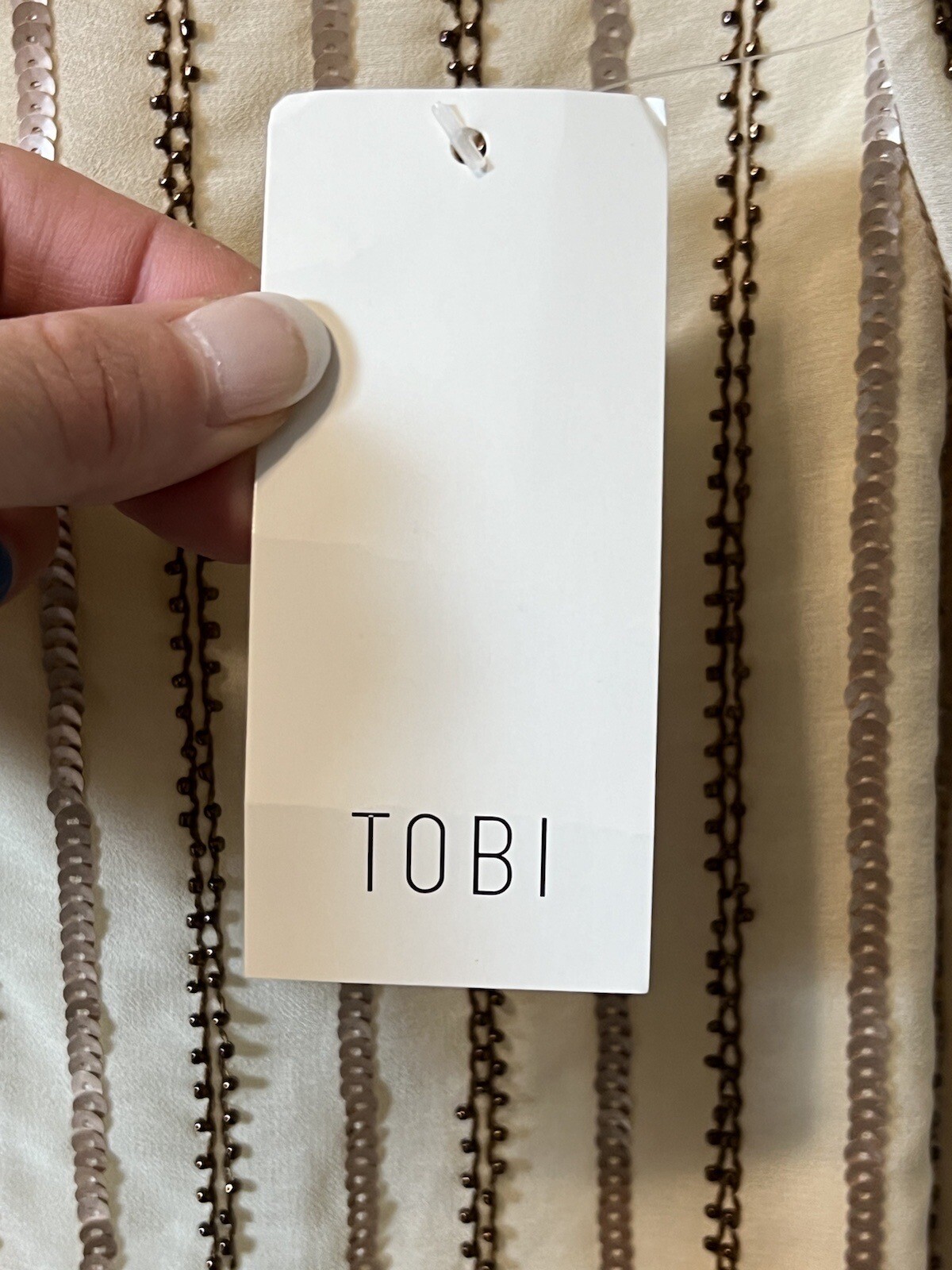 Tobi NWT Tan Sequin Spaghetti Strap Dress Size Medium Party Chic Retro Evening