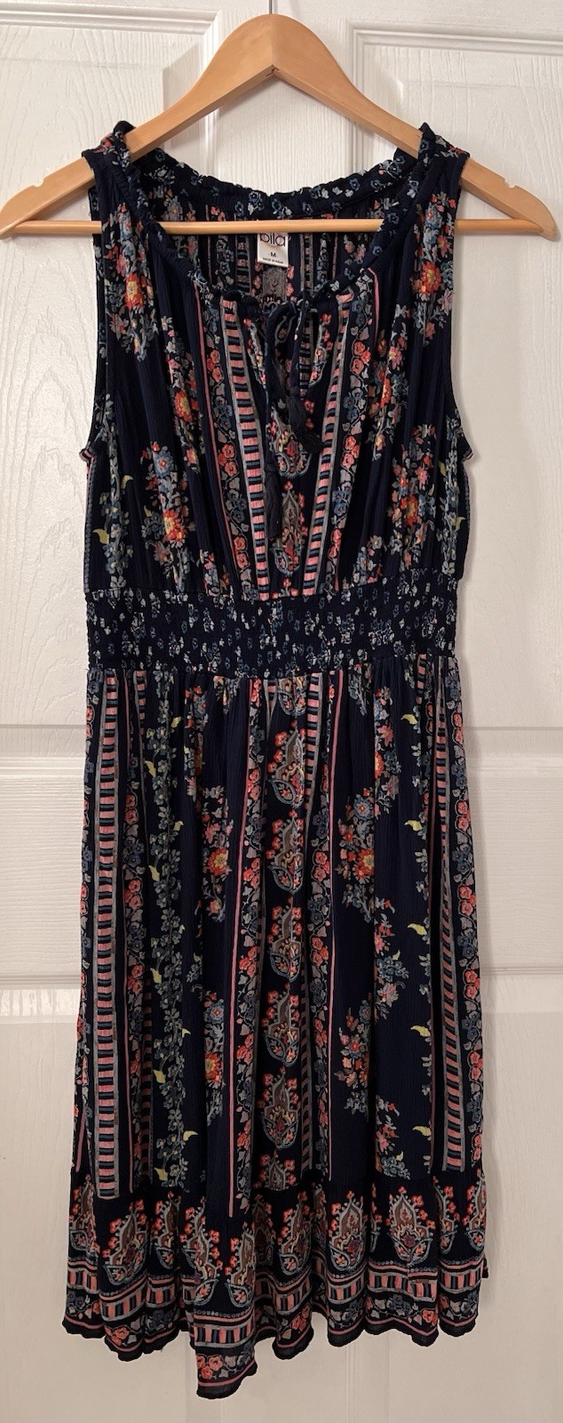Bila Dress Womens M Blue Midi Floral Sleeveless Hippie Boho Artsy Festival Indie