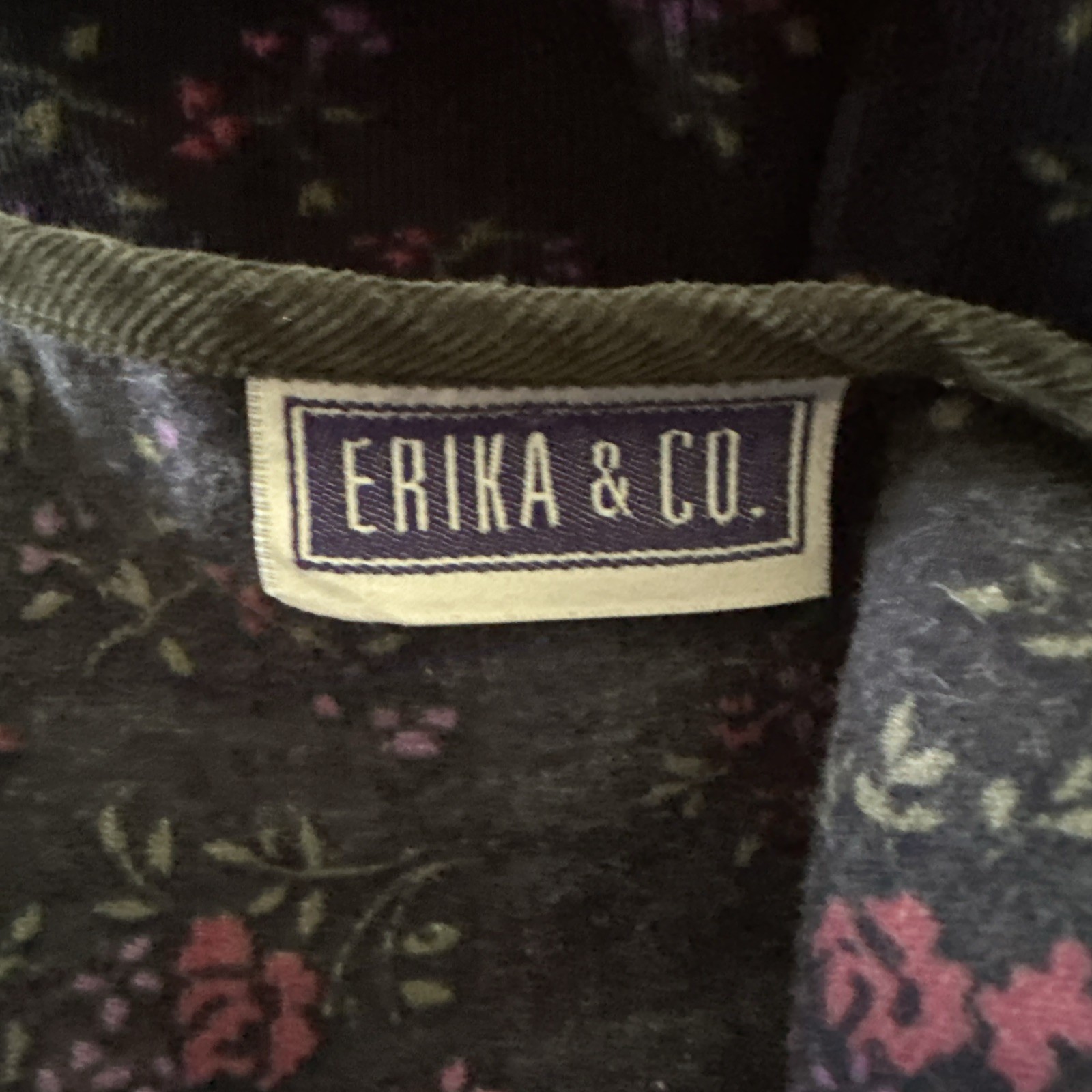 Vintage Erika & Co Overall Dress Medium Blue Corduroy Floral Midi 90s Boho Chic
