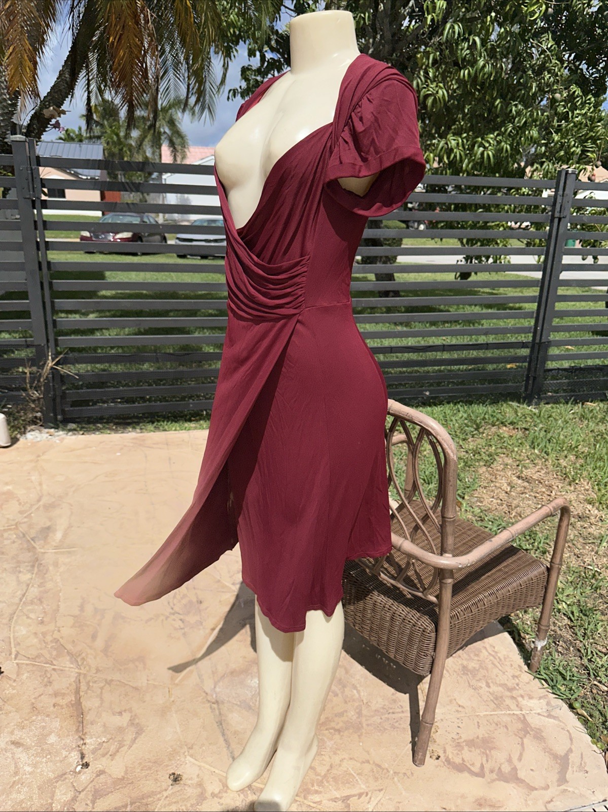 CELINE DEEP CRAMBERRY RED CASUAL STRETCH CAP SLEEVE DRESS Sz 40 MADE IN ITALY