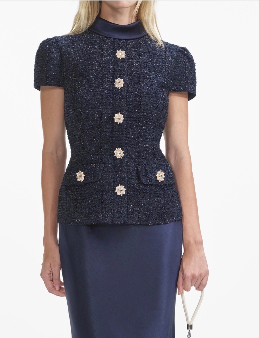 Self-Portrait Navy Metallic Boucle Maxi Dress
