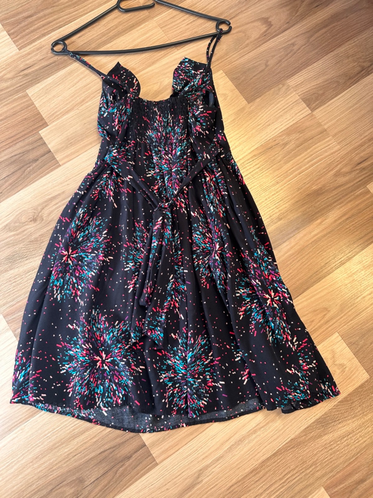 TOPSHOP Multi-Color Abstract Firework Print Smocked Mini Dress, Size UK 8 / EU 3