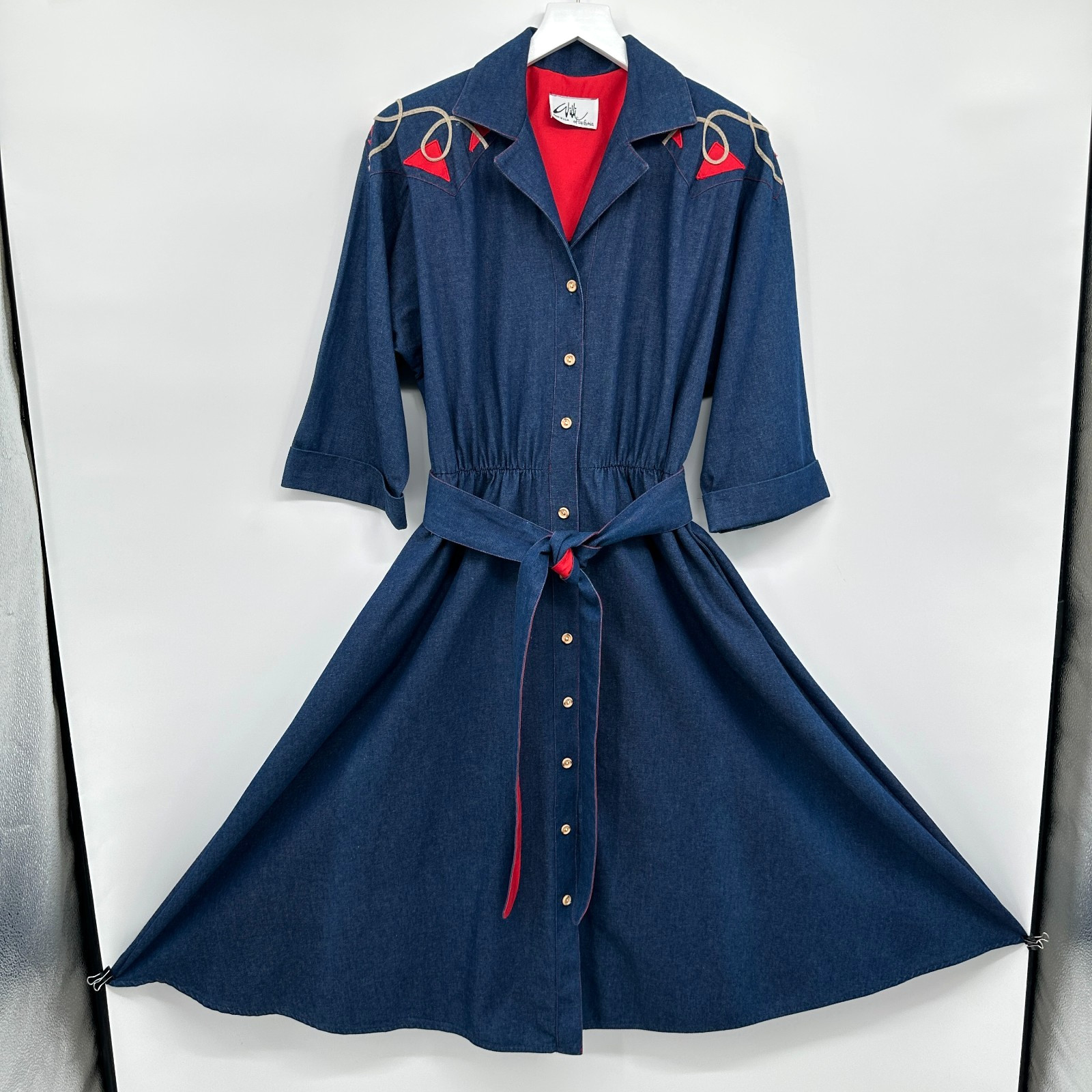 Vintage Denim Midi Dress Medium Pockets Western Cottagecore Rodeo Prairie USA