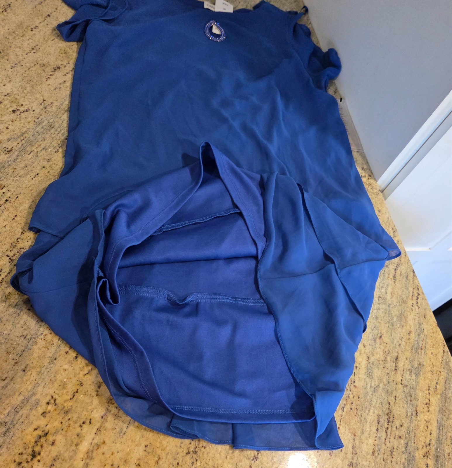 New! Coldwater Creek Sz 10P Iris Blue Chiffon Tiered Knee Length Dress Cocktail