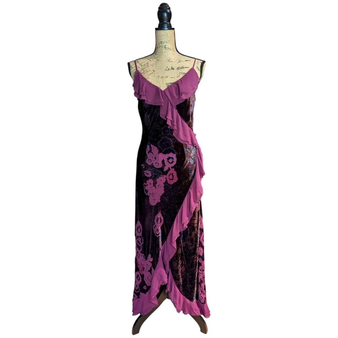 Vintage 90s Monsoon Burgundy & Purple Velvet Devore Midi Dress