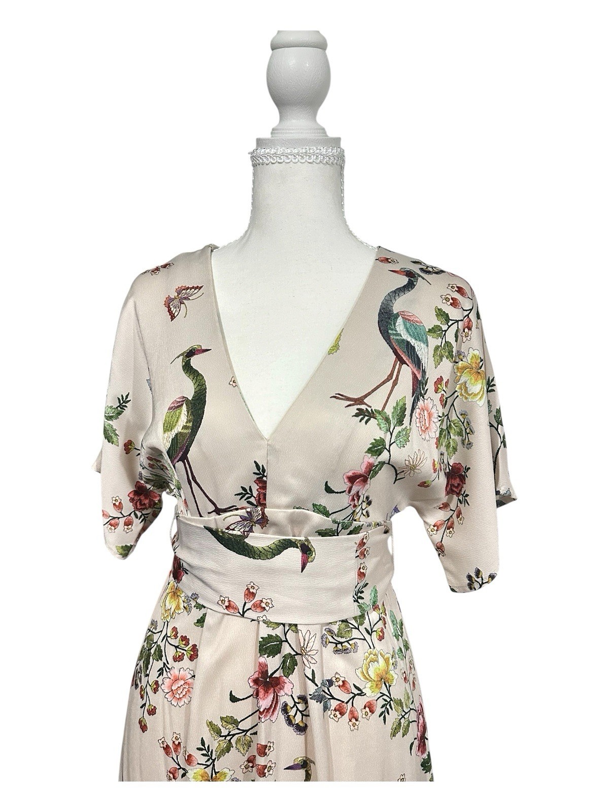 Ivory Avian Floral Wrap Kimono Midi Dress by dRA LA Anthropologie