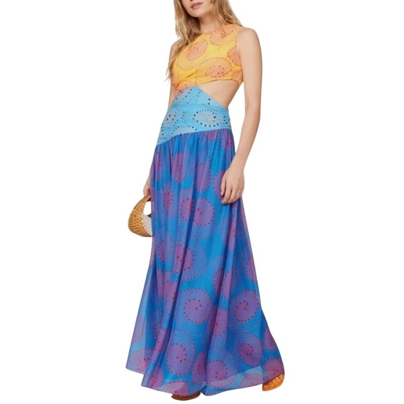 NWT STAUD Ashlyn One Shoulder Cutout Maxi Dress Multicolor Size 0