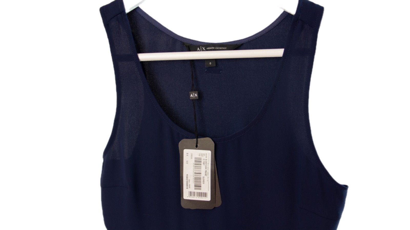 Armani Exchange NWT Navy Blue Cocktail Dress Size 0 Black Sequin Waist Sleeveles