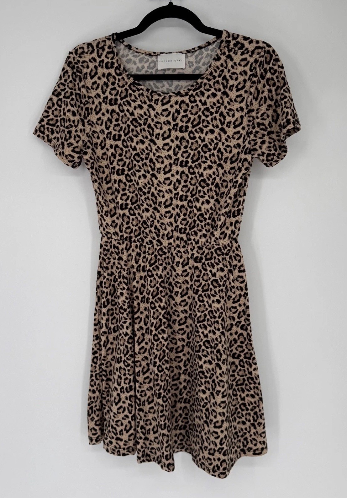 French Grey Dress Womens Medium Leopard Cheetah Print Classic Elegant Career Job