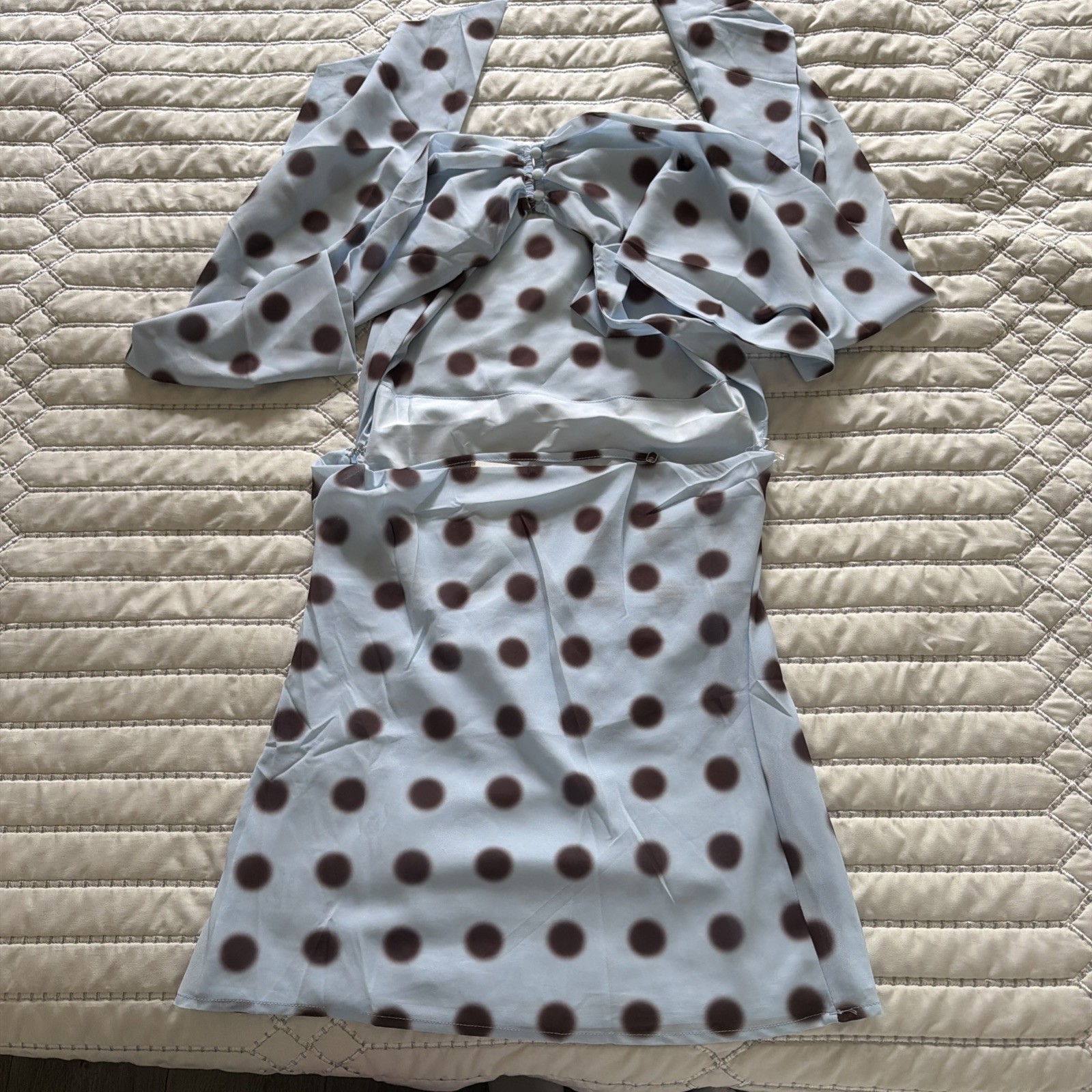 Peppermayo Get Me Halter Mini Dress – Blue Mocha Dot XXS